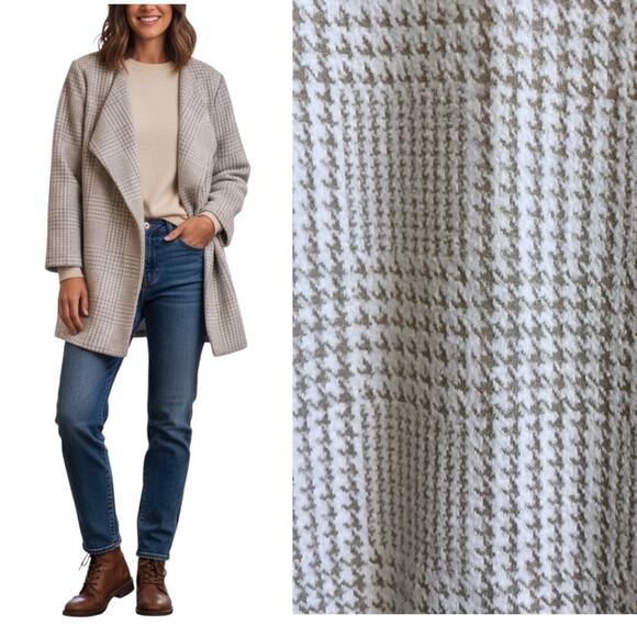 Calvin Klein Women's Sz 3X Light Brown /Ivory Plaid Open Front Jacket Pockets - Picture 3 of 13
